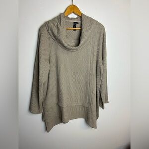 Focus Casual Life Cozy Cowl Neck Sweater - Taupe Lagenlook Minimalist size M hip